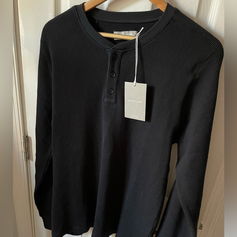 Everlane Mens Waffle Henley Black Size Medium NWT